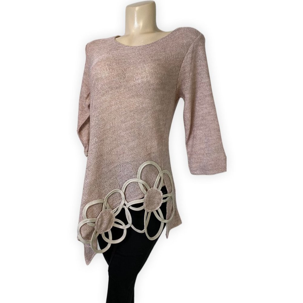 Dusty Pink Asymmetrical Tunic Floral Detail Soft Knit Statement Top S/ M
